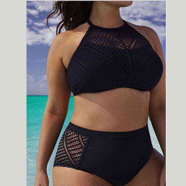 

strap solid neck large split swimsuit sc3308 bikini swimsuit, White;black