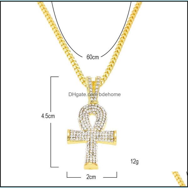 Anhänger Halsketten Goldketten Hübscher ägyptischer Ankh-Schlüssel des Lebens Beautifly mit rotem Rubin-Kreuz-Halsketten-Set Männer Bling Hip Hop J Bdehome Dhmt2