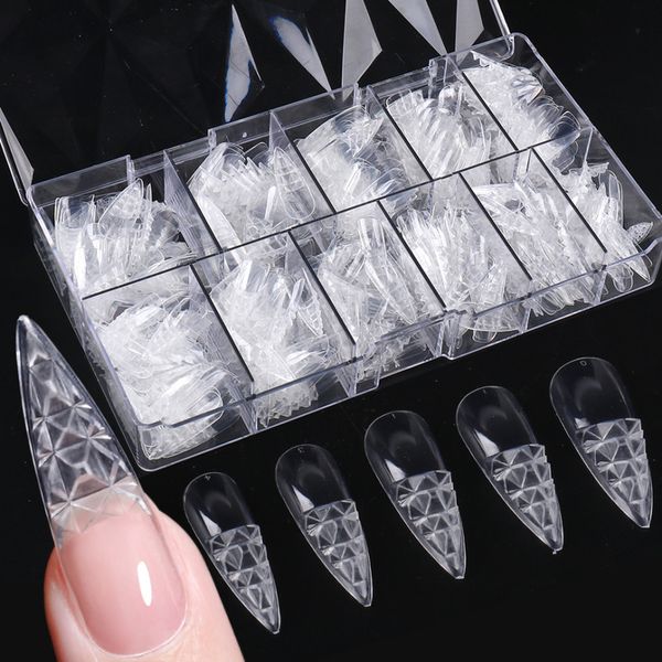 

500pcclear glaze fake nail tips square stiletto coffin press on nail full cover false art nail capsules for extension set la1989 220725, Red;gold
