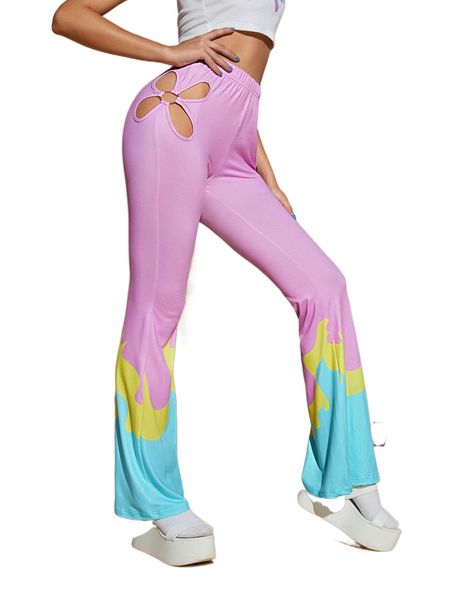 

x squid house colorblock o-ring cut out flare leg pants r0h4#, Black;white