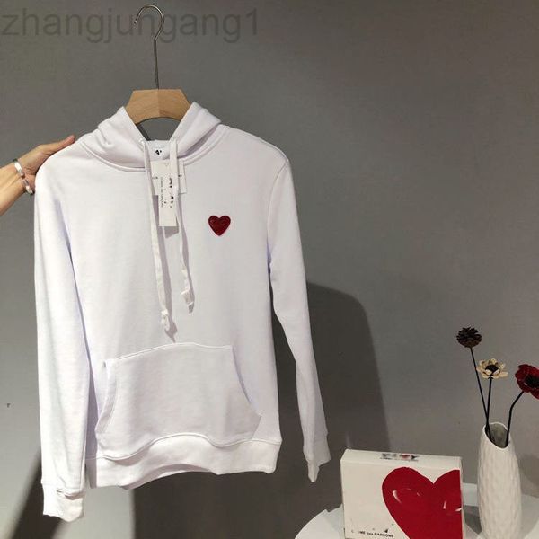 

designer plush autumn and winter new cdgs little red heart embroidered hooded sweater men's and women's love play cotton pullover, Black
