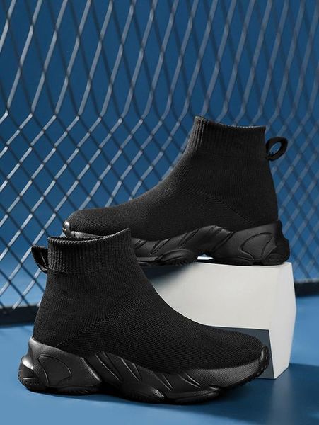

girls knit detail breathable sock sneakers she, Black