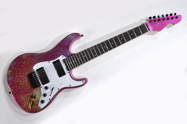 

factory custom purple shiny particles electric guitar with 7 strings black hardwares bolt on body can be customized