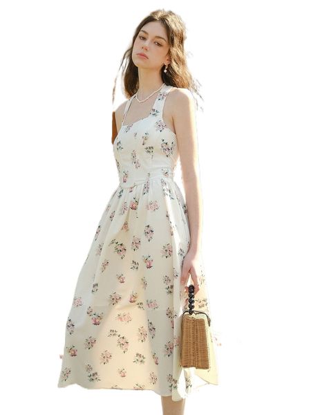 

floral print backless halter dress d1tu#, Black;gray