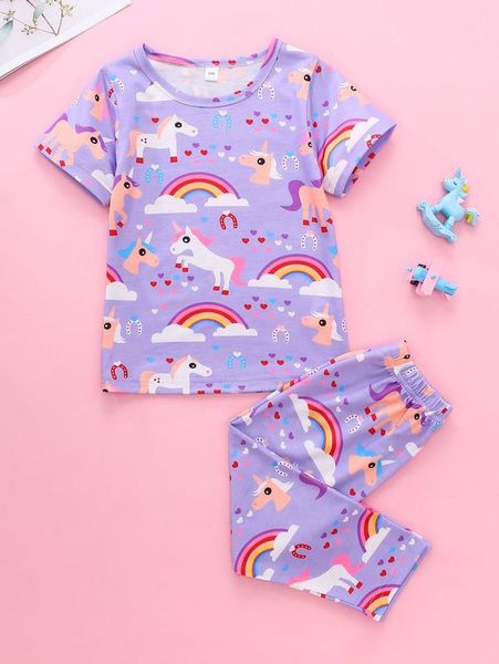 

toddler girls unicorn and heart print tee with pants she01, White