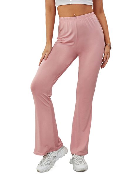 

elastic waist flare leg pants f7no#, Black;white