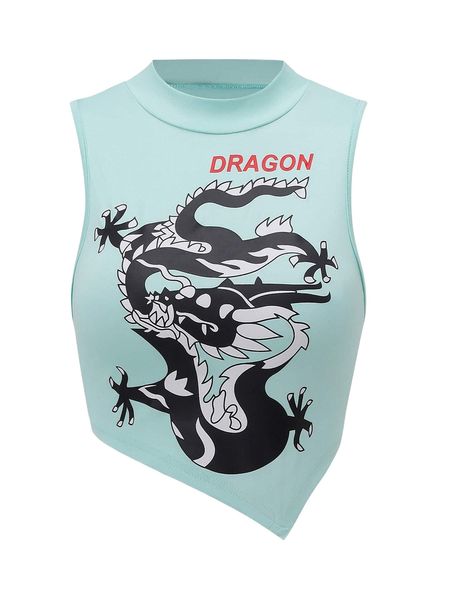 

letter & chinese dragon graphic asymmetrical hem tank g4bh#, White