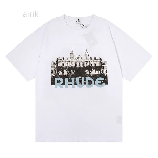 Fashion New Luxurys Rhude Casino T-shirt da uomo Summer Niche Trend HD Castle Print T-shirt a maniche corte