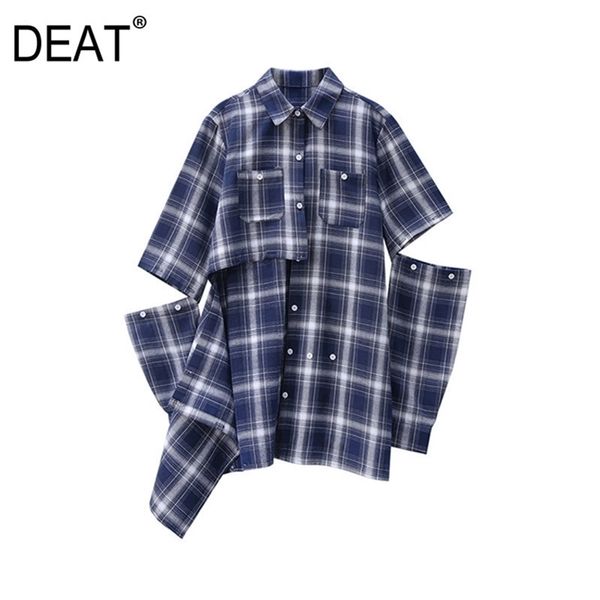 

deat spring new arrival fashion plaid turn down collar single breasted pockets hollow casual women shirt lady lj200810, White