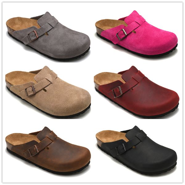 

designer boston cork slippers clogs for women & men pu leather made flat slippers berks soft footbed solid color beach sandals arizona mayar, Black