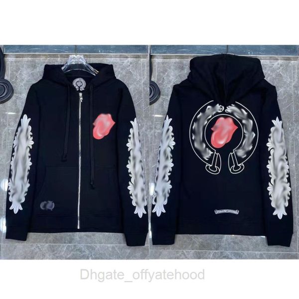

luxury mens fashion sweatshirts designer hoodies ch classic zipper hooded sweater cross flower pullover sanskrit pattern casual coat women, Black