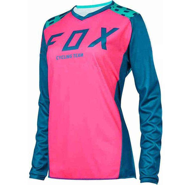 

kaus balap motocross sepeda lengan panjang wanita tim bersepeda rubah menurun merah muda mtb off-road fietskleding, White