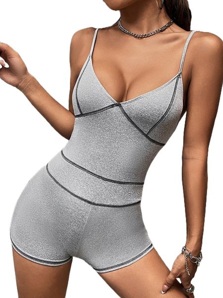 

stitching unitard cami romper n3ke#, Black;white