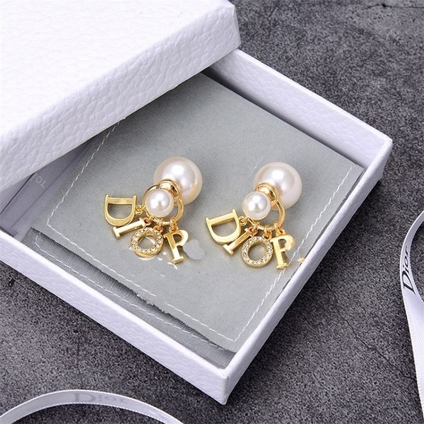 

jewelry online front and back pearl hanging letter earrings inlaid with diamond earrings necklace bracelet temperament personality fashion, Golden