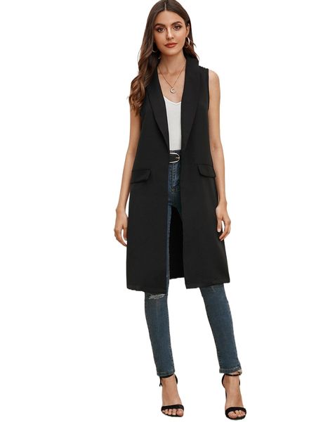 

solid shawl collar vest coat s0p4#, Black