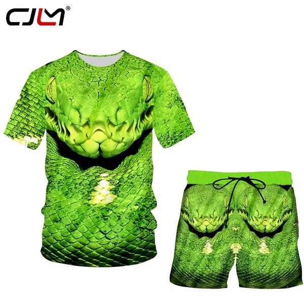 Trend Mens Tshirt Vest Shorts Suit Casual Green Snake 3D Body Printing Fornitore di abbigliamento all'ingrosso 220623