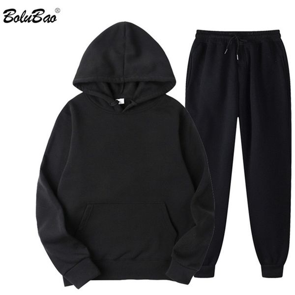 

bolubao spring men casual sets brand solid hoodie pants two pieces tracksuit sportswear hoodies set suit male 220402, Black