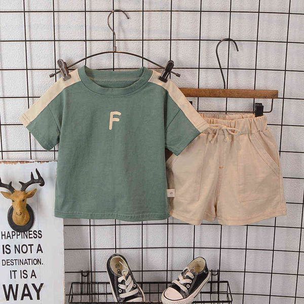 

casual baby t-shirt + shorts kids boy clothes sets o-neck summer kids clothes cotton child outfits short sleeve sets for boys g220509, White