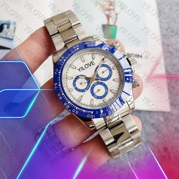 

goodlooking blue bezel men classic watch 316l stainless steel water resistant multifunction clock famous small dial working luxurious crime, Slivery;brown