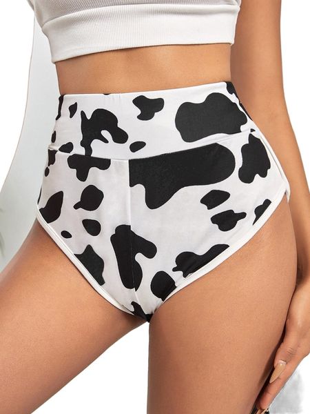 

cow print high waist track shorts z2dm#, White;black