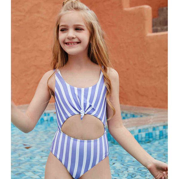 

striped one-piece children's girls swimsuit outdoor sports, White;black