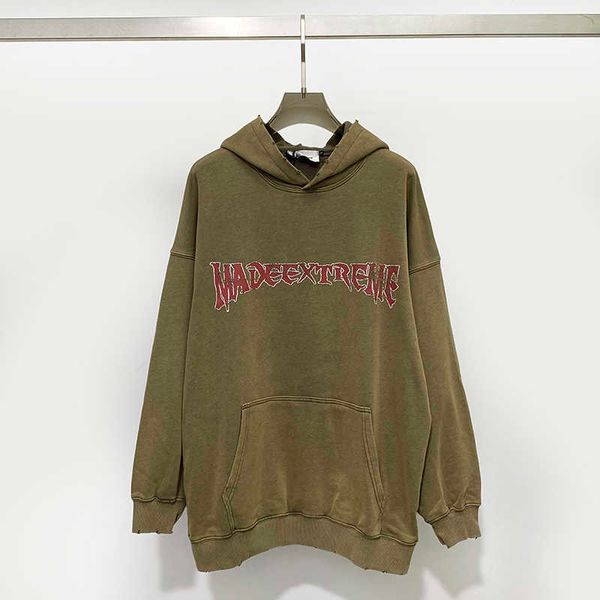 

men's hoodies 2022 autumn and winter new men's and women's european and american used wind wash dark print khaki loose hooded, Black