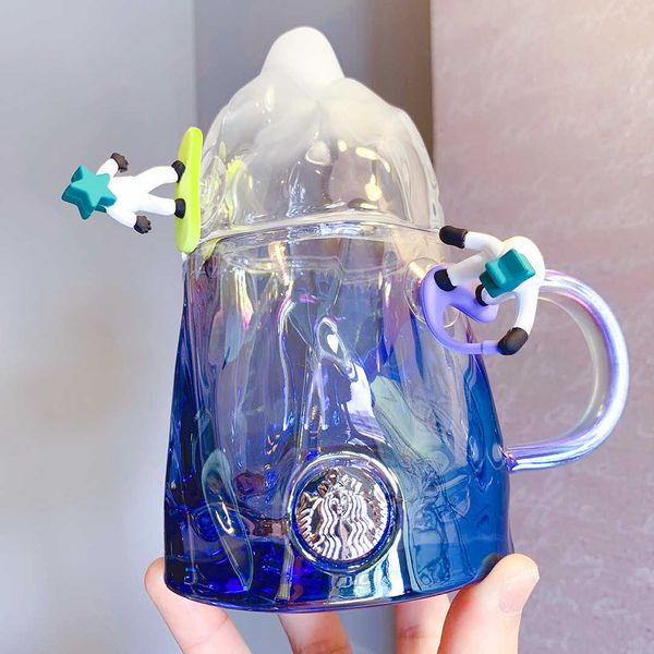 

new starbucks christmas cup crystal snow mountain glass winter ski gradient mermaid nameplate water cup with cover