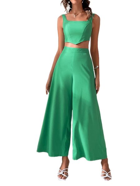 

hanky hem tank & wide leg pants v6uj#, White