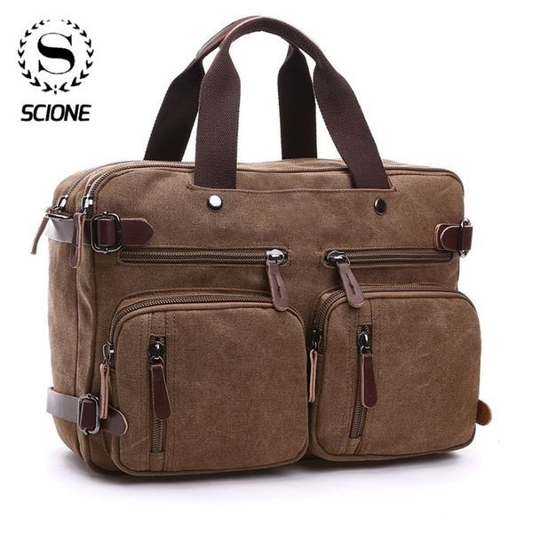 

scione men canvas bag leather briefcase travel suitcase messenger shoulder tote back handbag large casual business lappocket 201119