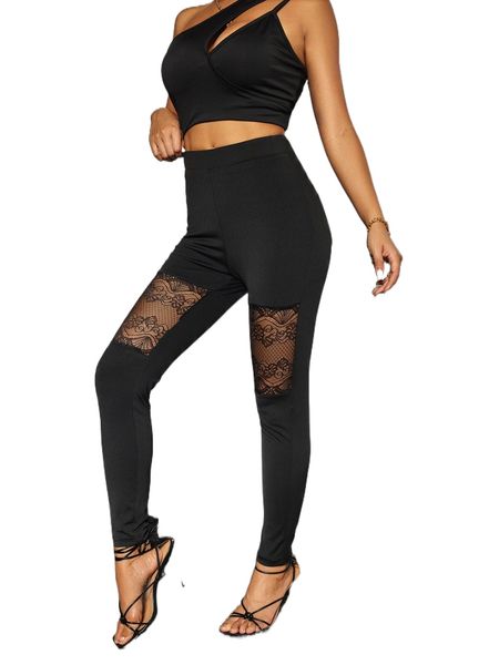 

high waist lace insert leggings n6ny#, White;black