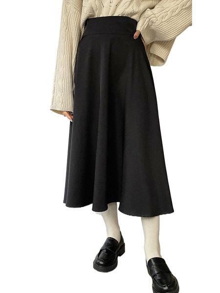 

dazy high waist zip back flare skirt e9oo#, Black
