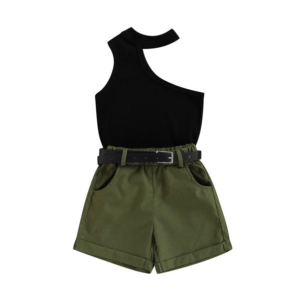 FOCUSNORM 1 6Y Sommer Mode Kleine Mädchen 2 stücke Kleidung Sets Off Schulter Halter Feste Weste Tops Hohe Taille Shorts mit Gürtel 220620