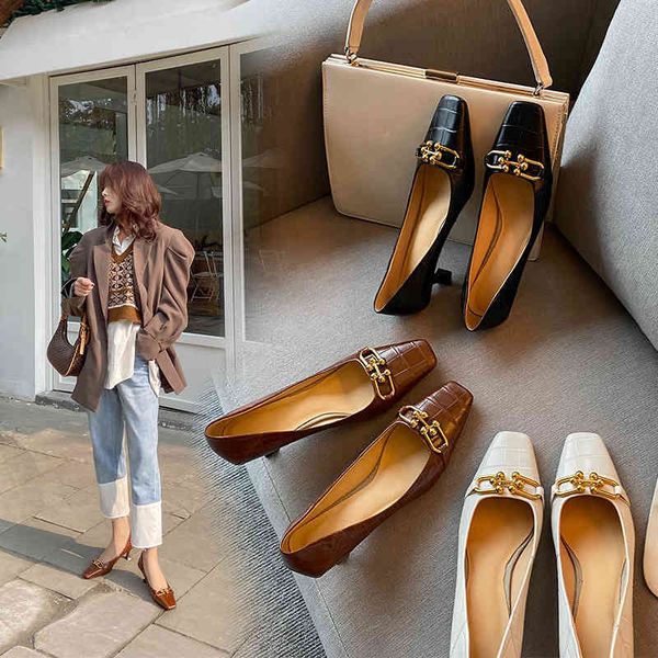 

sandals small square head cat heel korean comfortable single shoes spring and summer metal fastener women's high heels xvzq, Black
