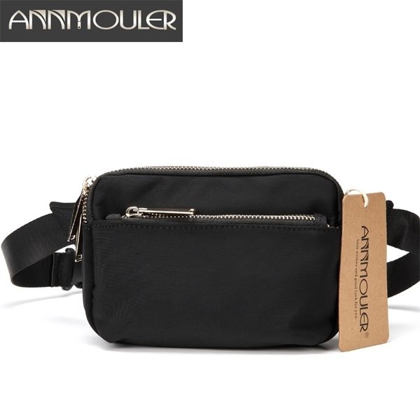 Annmouler Высококачественная унисексная сумка для талии небольшая водонепроницаемая фанни -пакет 3 цвета поездка на молнии на молнии пакеты талии модные сундук 201117