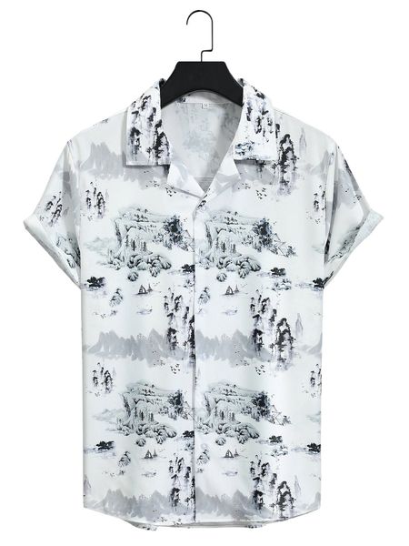 

men random landscape print shirt v0sj#, White;black
