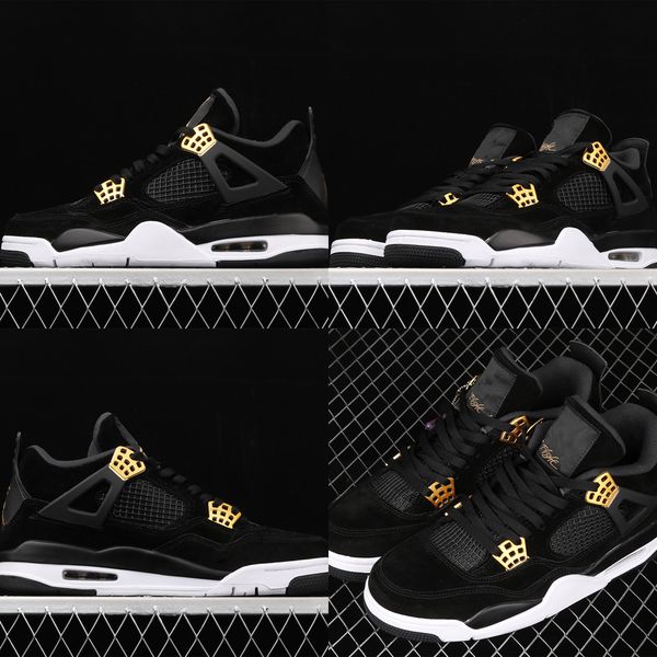 

royalty jumpman 4 4s fashion shoe black gold mens womens basketball shoes