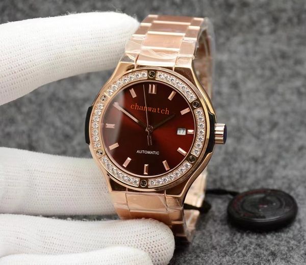 

fashion men's and women's diamond watch automatic mechanical movement 316l sapphire glass wristwatch montre de luxe, Slivery;brown