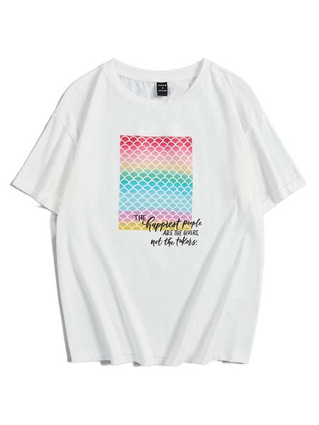 

x essy chen slogan & fish scale print tee r4mp#, White