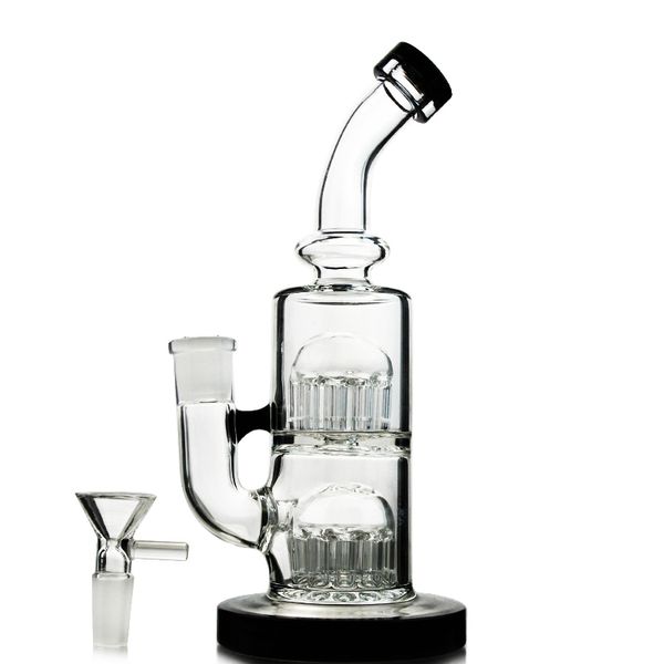 Commercio all'ingrosso Doppio albero a 12 bracci Perc Narghilè Vetro Bong 8 pollici Mini Toro Piccolo Dab Rig Pipa ad acqua Bent Neck Wax 5MM Olio di vetro spesso YQ01 14MM Giunto femmina