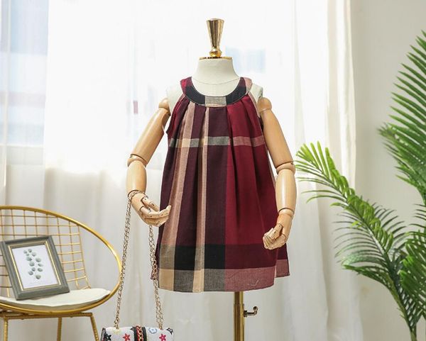 

girls' summer chequered dress, foreign trade vest skirt, suspender, girls' middle and small children's cotton skirt z11, Red;yellow
