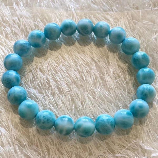 

natural larimar blue stone bracelet women men 9mm round beads water pattern from dominia powerful bracelet genuine aaaaaa, Silver