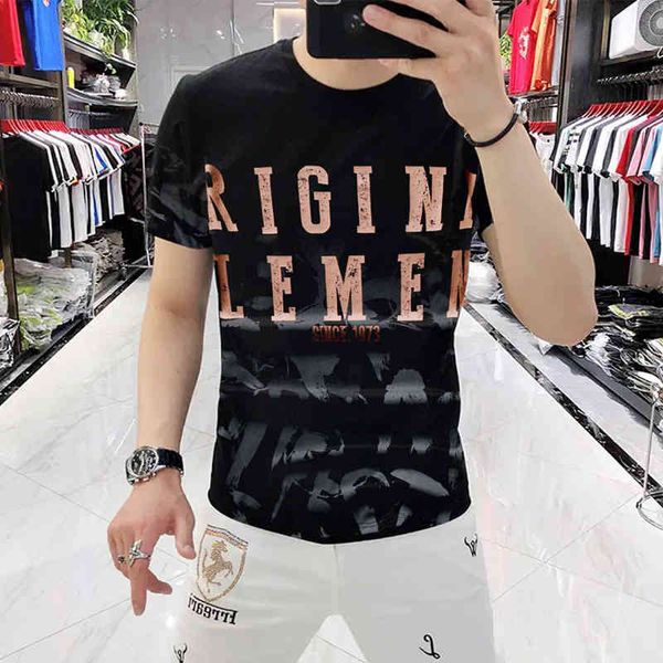 

men's short sleeve t-shirt 2022 summer fashion brand loose letter printing youth handsome gas shirt clothing men, Black;brown