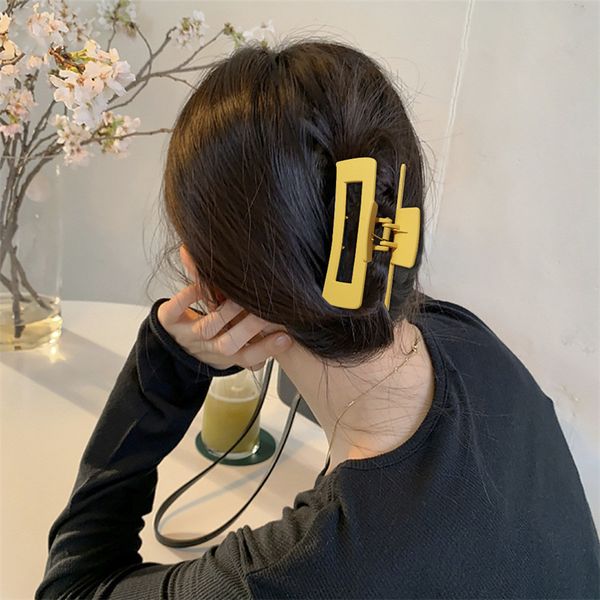 

length 10 cm women large size square shape hair clamp clip hollow out pure color plastic hair claws clips europe lady ponytail scrunchies ge, Slivery;golden