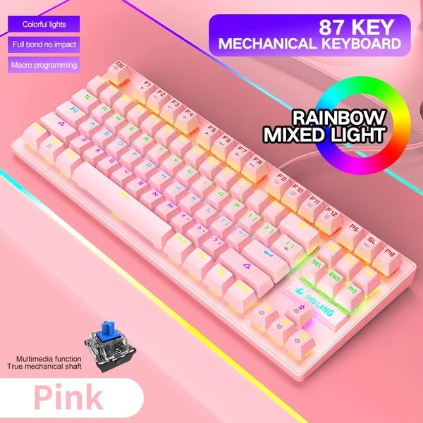 K2 Mekanik Klavye Gamer Klavye RGB Gökkuşağı Arka Işık Klavyeleri Oyun 87-Anahtar Yeşil Eksen Anahtarı PC Dizüstü Bilgisayarlar için USB Arayüzü