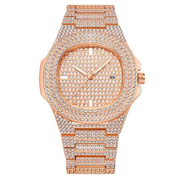 

date wlisth brand quartz mens womens watches light luxury full crystal diamond luminous watch 42mm diameter dial bling wristwatches, Slivery;brown
