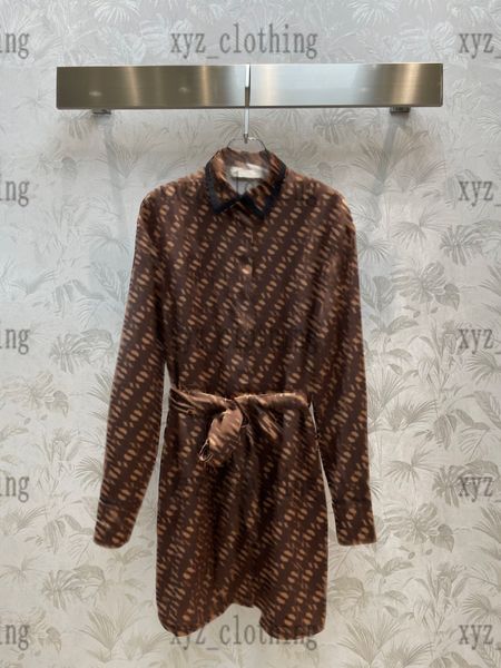 

22ss summer brown female polo dress brand double split shirts dress designer womens casual dresses high-end long sleeve skirts design size s, Black;gray