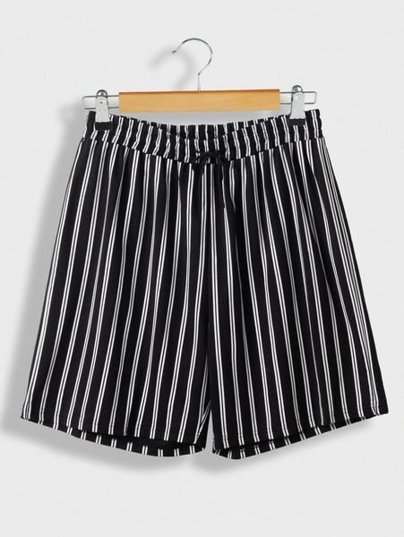 

extended sizes men striped drawstring waist shorts j40p#, White;black