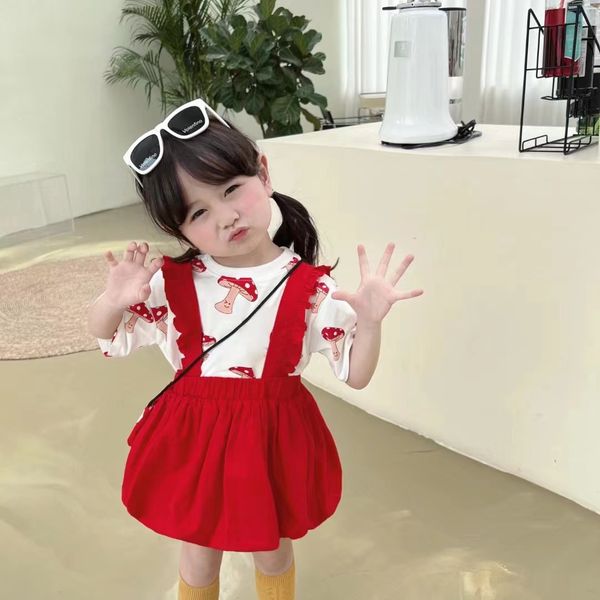 

kid girl casual clothing sets waist +red suspender skirt and bag set 100-140cm fashion designer boutique clothes wholesale outfits 2022, White