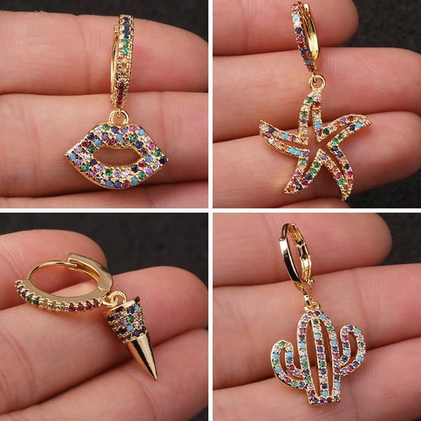 

dangle & chandelier zhouyang drop earrings for women lip star plant animal heart multicolor zircon light gold color gift fashion jewelry kbe, Silver