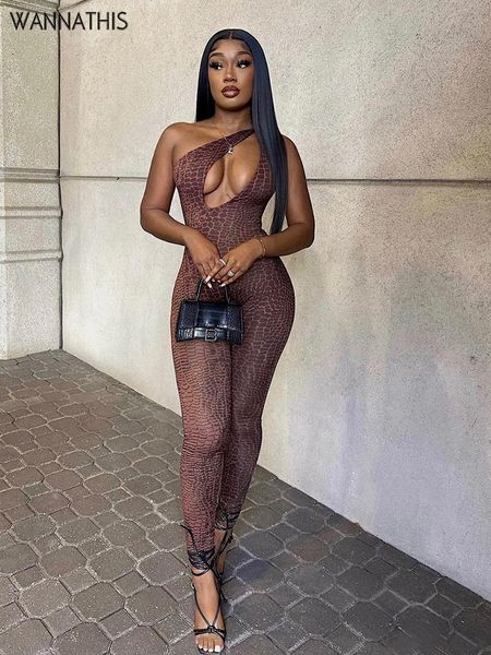 

wannathis y2k women one shoulder knot jumpsuit sleeveless summer hollow out skinny serpentine sport streetwear outfit 220607, Black;white